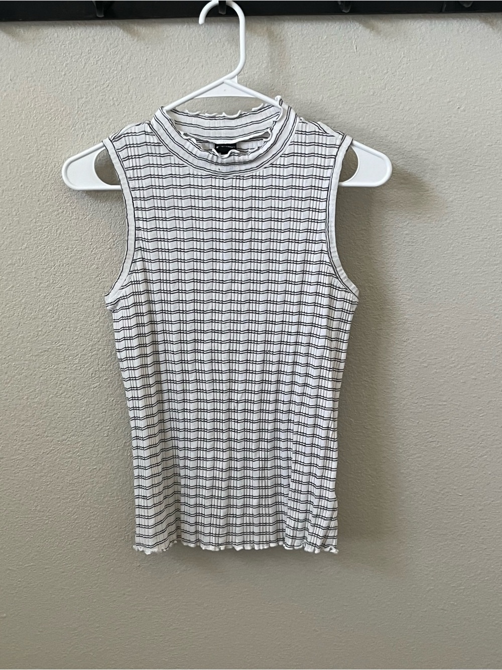 art class White and Black thin stripe Mock Neck Ribbed Tank for Kids